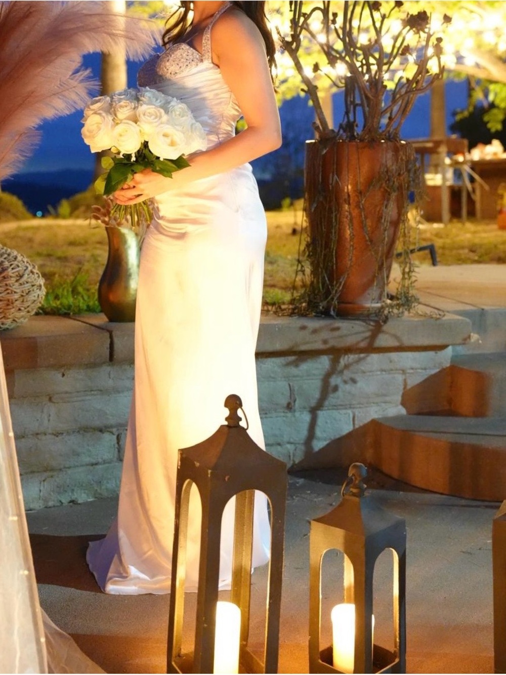 Cinderella Ivory Satin Bridal Gown with Beaded Sweetheart Neckline - Picture 2 of 6